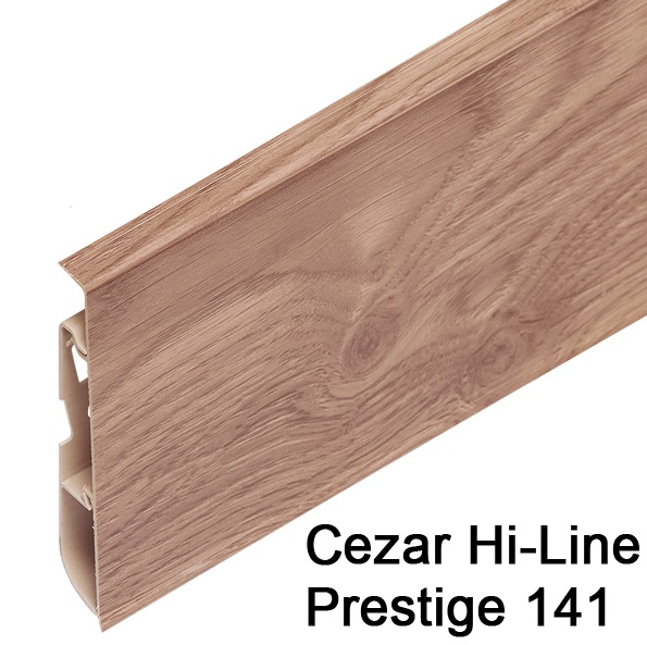 Плинтус Cezar (Цезарь) HI-LINE PRESTIGE 141 (75мм*22мм*2500мм) кабель-канал, мягкий край