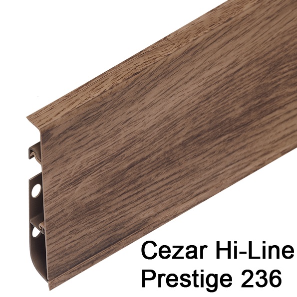 Плинтус Cezar (Цезарь) HI-LINE PRESTIGE 236 (75мм*22мм*2500мм) кабель-канал, мягкий край