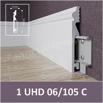 Плинтус UHD полимер Solid (Солид) 06/105C (105*14*2400мм) грунтованный, под покраску